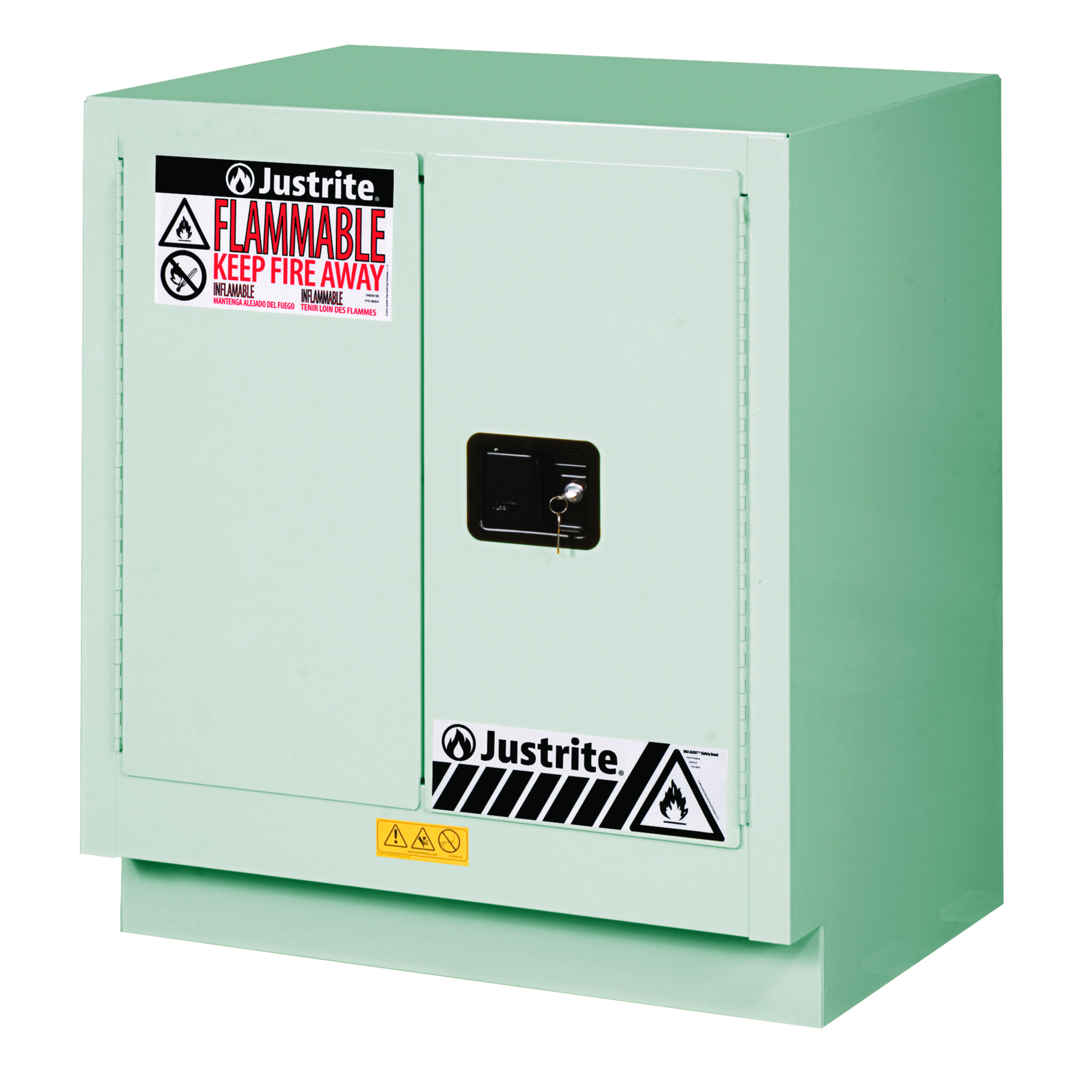 Justrite Sure-Grip EX Under Fume Hood Flammable Cabinet — 19 Gal., 1 Shelf, 2 Self-Close Doors, Light Neutral, Model# 883027